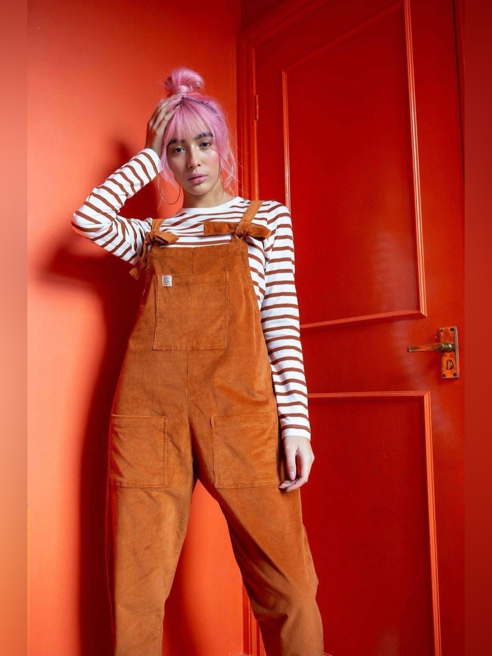 Women's Rust Corduroy Overalls - Casual Jumpsuit